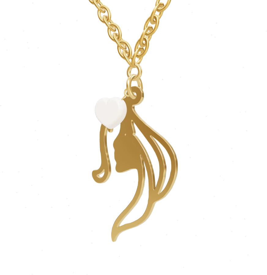 Dije de silueta de mujer en oro con corazón de perla